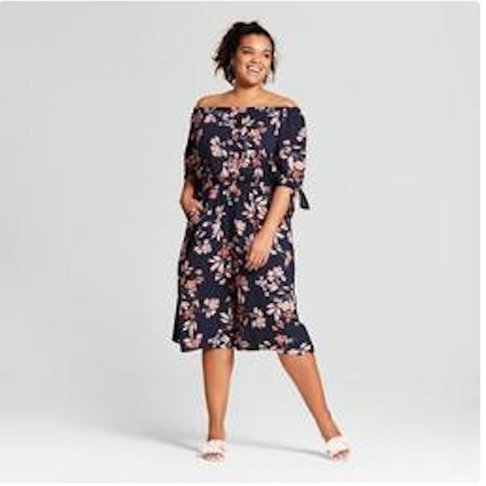 XHILARATION Jumpsuit Floral Off Shoulder Wide Leg Flowy Tie Sleeve Romper Plus3X